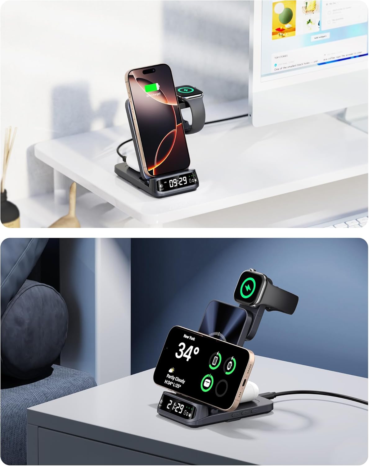 SwanScout Caricatore Wireless Universale – Modello 708A | Stazione di Ricarica 3 in 1 compatibile con tutti gli smartphone, inclusi iPhone, Samsung, Xiaomi e altri | Base di Ricarica per Tutti gli Smartwatch e Auricolari Wireless (Senza Adattatore)