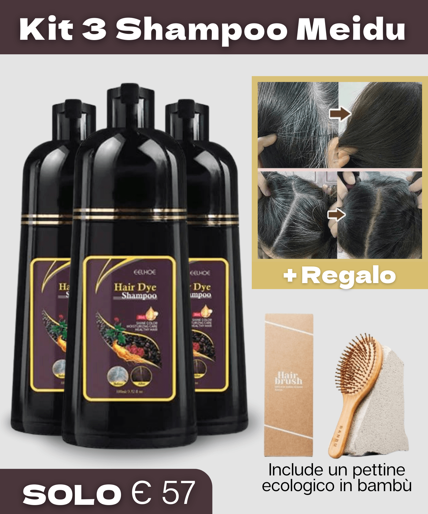 Meidu 3 in 1 Capelli Grigi 💧 Shampoo, Balsamo e Nutrizione